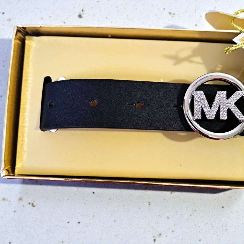 Michael Kors Women’s Black 25MM S/M Rhinestone Pave Logo Belt NWT - Picture 3 of 11